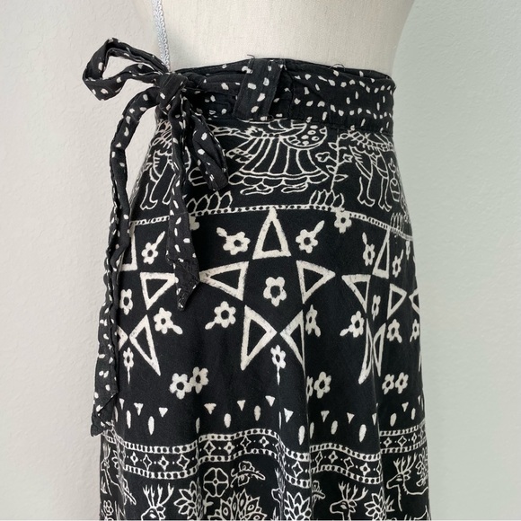 VINTAGE WOVEN COTTON PRINTED WRAP SKIRT PENTAGRAM PEACOCK PAISLEY DEER FLORAL - Picture 3 of 13